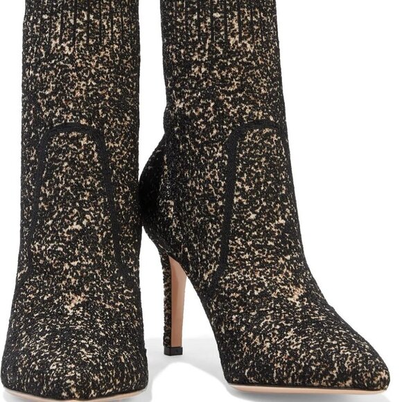 New Gianvito Rossi Fiona Glitter Leather Bouclé-Knit Sock Booties Size 6 US - Picture 1 of 16
